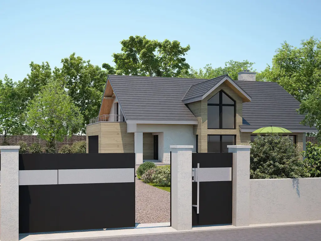 Portail coulissant et portillon gris anthracite devant une maison