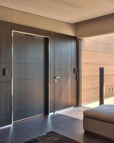 Porte coulissante blindée intégrée au mur